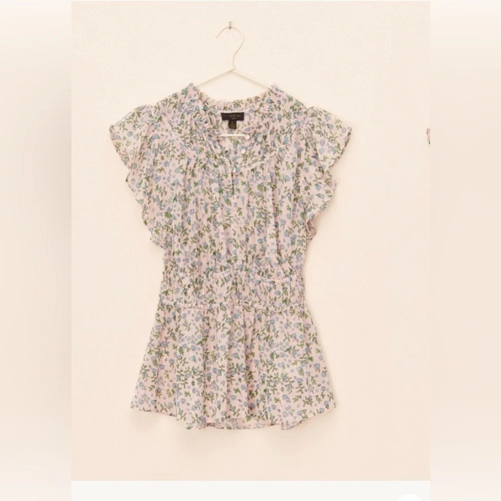 Pookie & Sebastian- Floral Peplum Blouse- Candy Pink/Golden Color - Picture 5 of 9